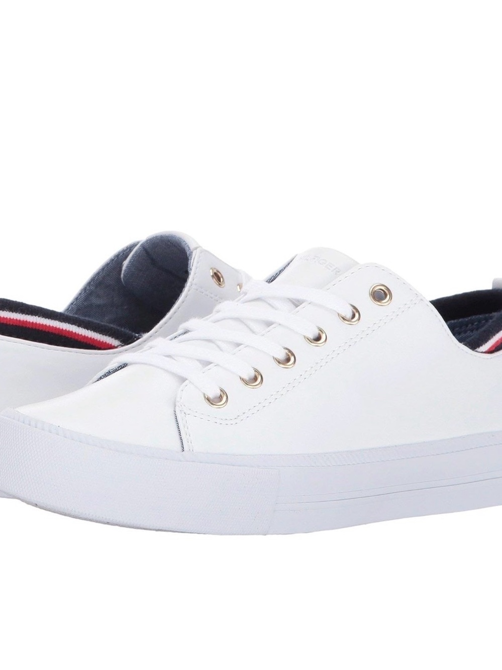 Tommy Hilfiger White Low-Top Sneakers with Navy & Red Trim